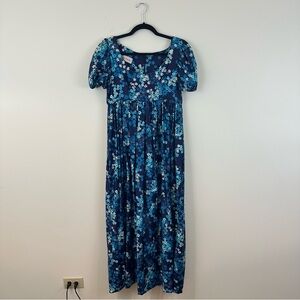 Anne Fogarty Floral Blue Babydoll Puff Sleeve Maxi Dress